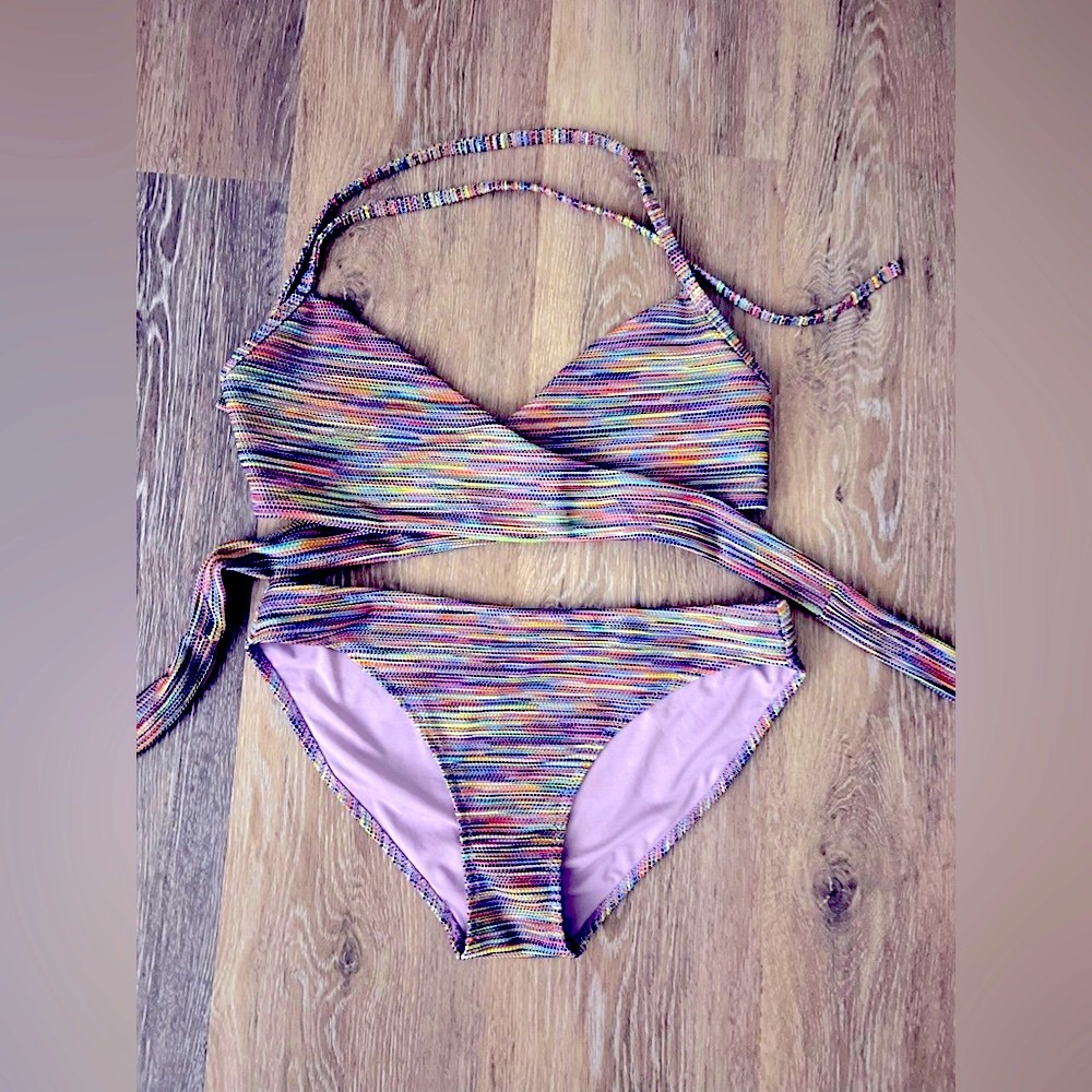 Aerie/American Eagle space dye wrap bikini top size M and full bottom size S